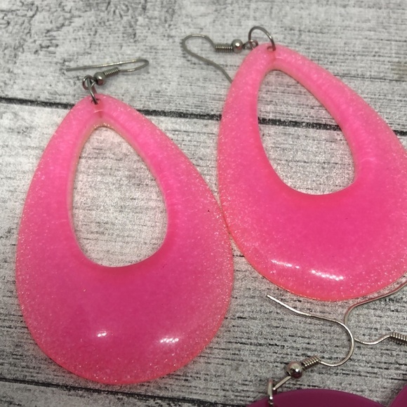 Bundle lot 2 retro 90's acrylic vibrant earrings colorful statement dangle drop. - Picture 3 of 5